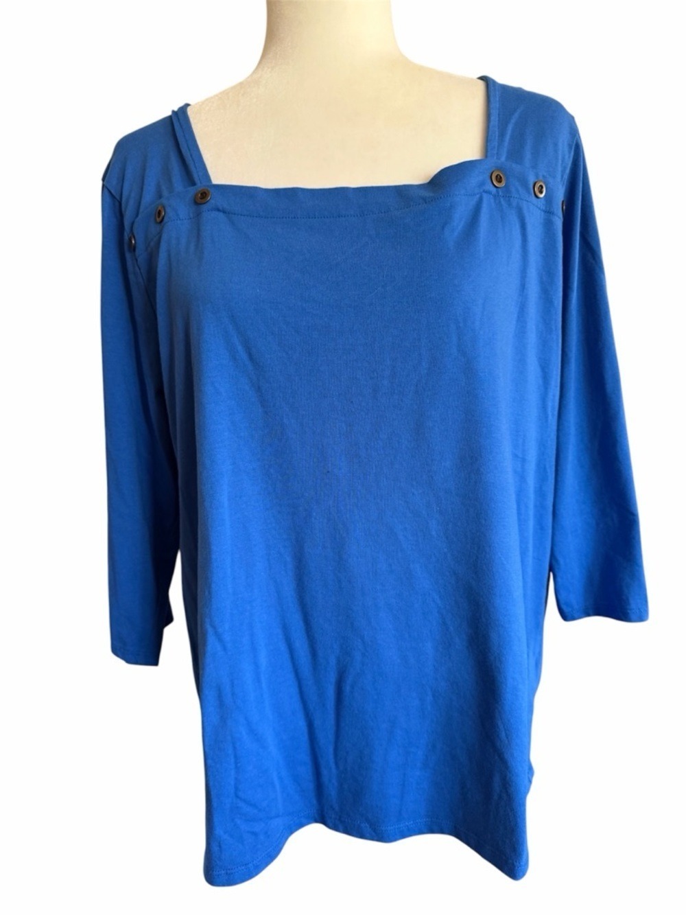 Women’s Boatneck Button-Detail Long Sleeve Top - Cobalt Blue